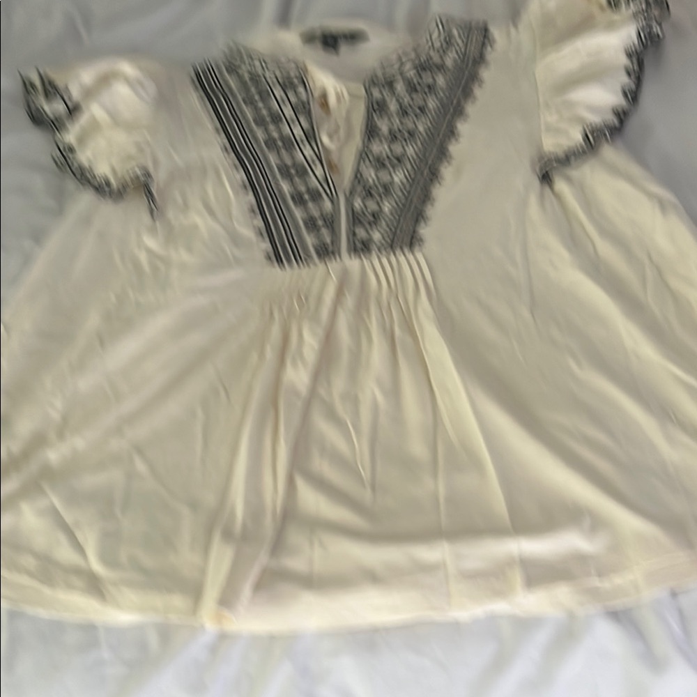 Ralph Lauren Black and White Ruffled Blouse with Mandarin Collar